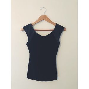 EXPRESS Sleeveless Top with Faux Leather Detail